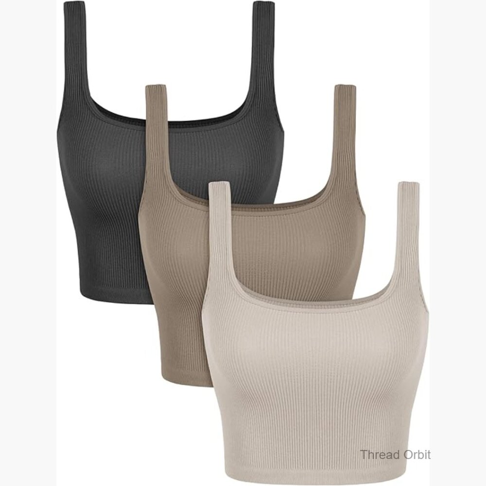 Seamless Square Neck Crop Tank Top 3-Pack Slim Fit Lightweight